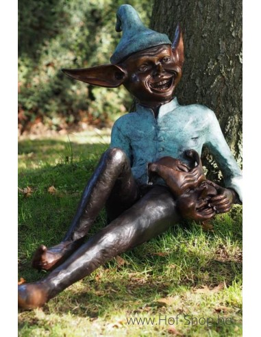 Pixie met masker - bronzen beeld (B91324)