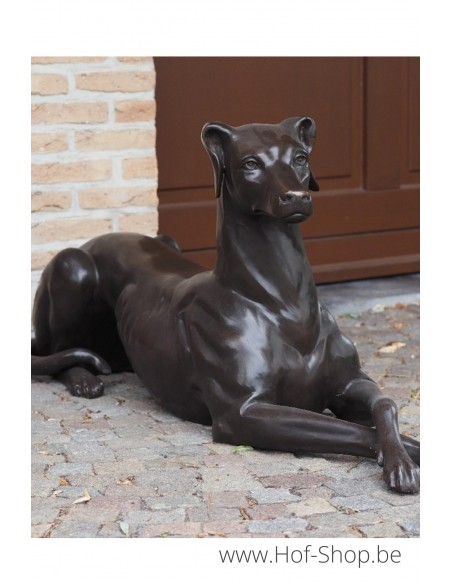 Liggende hond links - bronzen beeld (B94539)