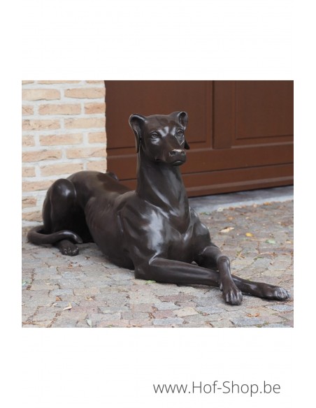 Liggende hond links - bronzen beeld (B94539)