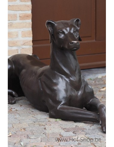chien couché à gauche - statue en bronze (B94539)