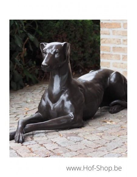 Liggende hond rechts - bronzen beeld (B94539)