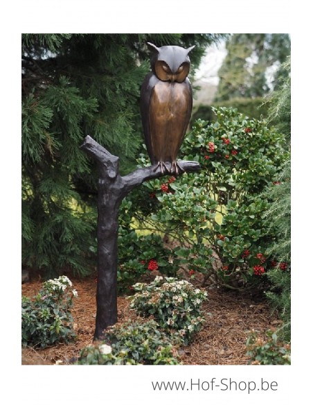 Uil op boomstam - bronzen beeld (B94545)