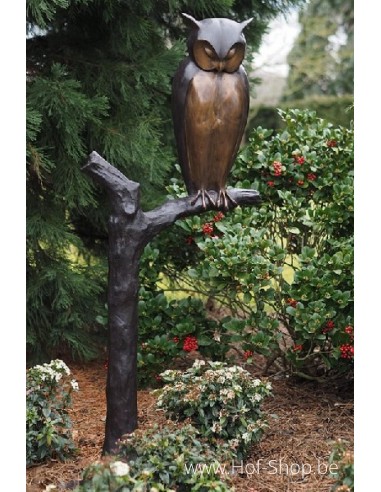 Hibou sur un tronc d'arbre - statue en bronze (B94545)