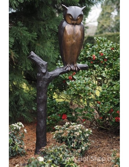 Uil op boomstam - bronzen beeld (B94545)