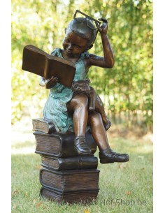 Lezend meisje met bril - bronzen beeld (B97131)