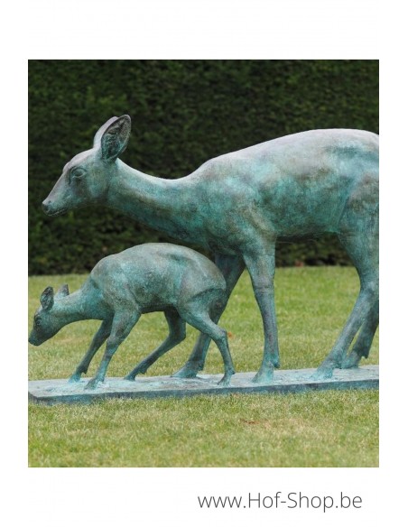 Hertje met jong - bronzen beeld (B97202)