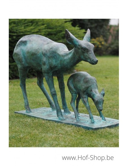 Hertje met jong - bronzen beeld (B97202)