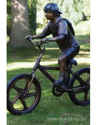 Jongen op fiets - bronzen beeld (PB61012)
