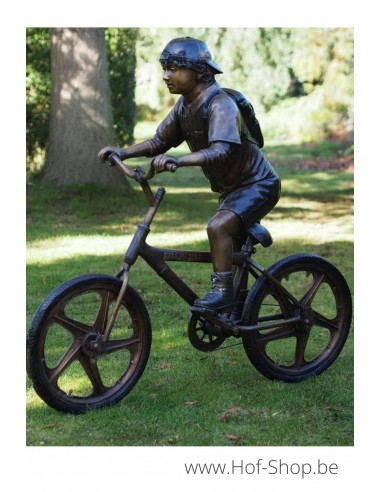 Jongen op fiets - bronzen beeld (PB61012)