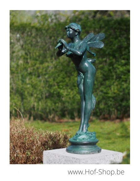 Fee met fluit - bronzen beeld (PB61037)
