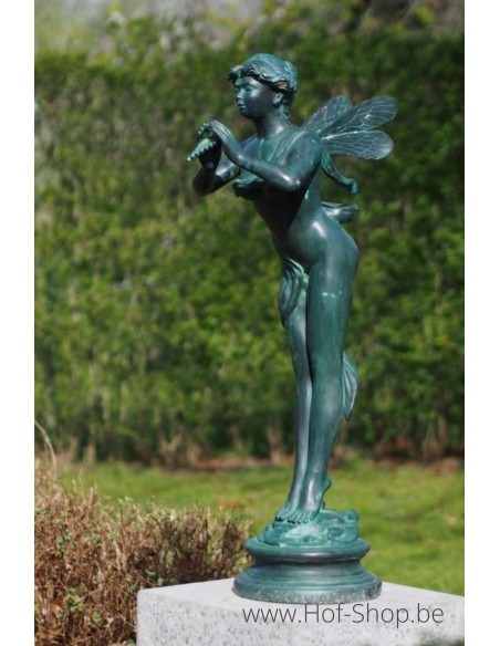 Fee met fluit - bronzen beeld (PB61037)