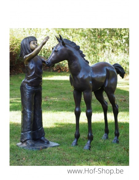 Meisje met veulen - bronzen beeld (PB61045)