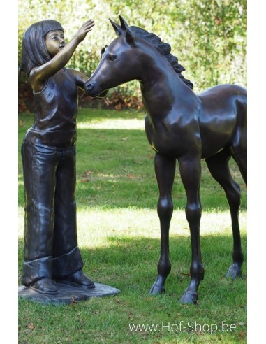 Fille avec poulain - statue en bronze (PB61045)