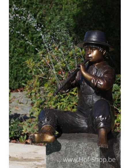 Jongen met fluit - bronzen beeld (PB61067)