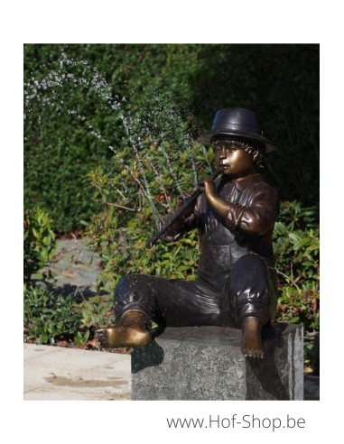 Jongen met fluit - bronzen beeld (PB61067)