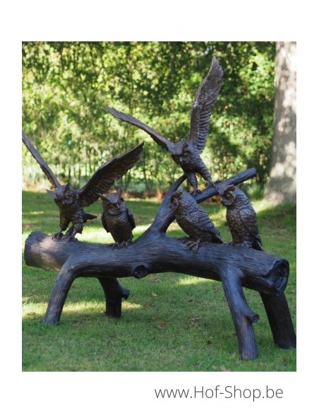 Hiboux sur souche d'arbre - statue en bronze (PB61076)