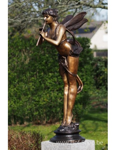 Fee met fluit - bronzen beeld (PB61087)