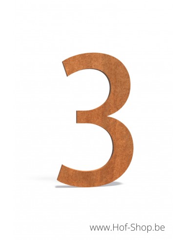 Numéro 3 en acier Corten (12 cm de haut) - Numéro de maison Adezz
