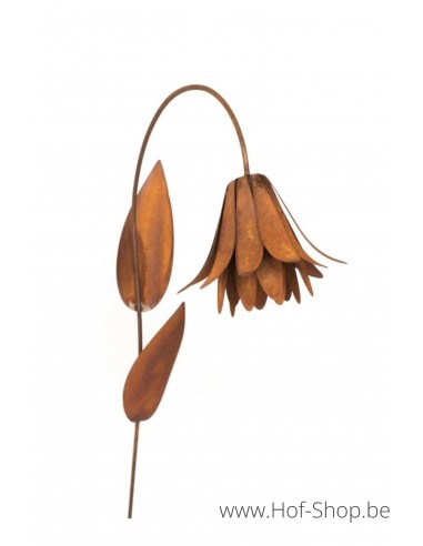 Piquet de jardin fleur de calice courbée 3D sur tige - figurine en métal Ecorouille (MD14017)