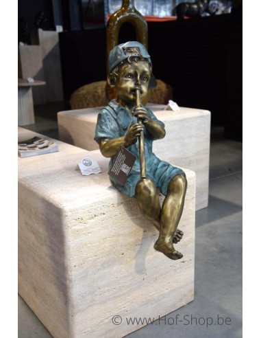 Garçon avec flûte - sculpture en bronze (AN1391BRW-V-F)