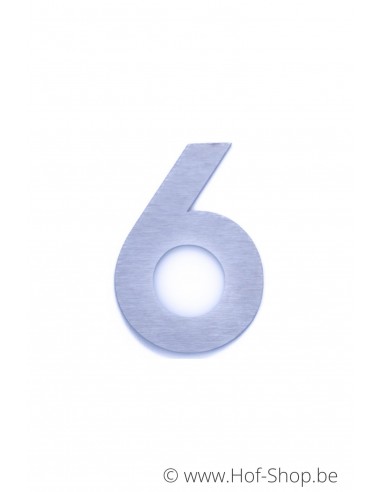 Nummer 6 - inox 8 cm hoog (huisnummer 'fuji' KatoDesign)