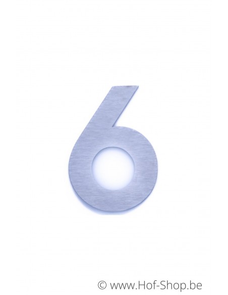 Nummer 6 - inox 8 cm hoog (huisnummer 'fuji' KatoDesign)