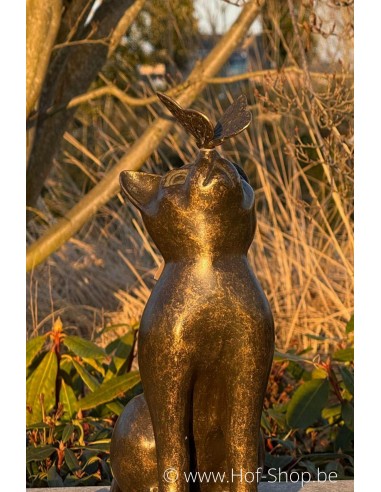 Kat met vlinder - bronzen beeld (AN1905BR-BI)