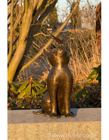 Chat avec papillon - statue en bronze (AN1905BR-BI)