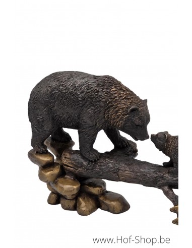 Famille d'ours sur un tronc d'arbre - statue en bronze (BS0940B)