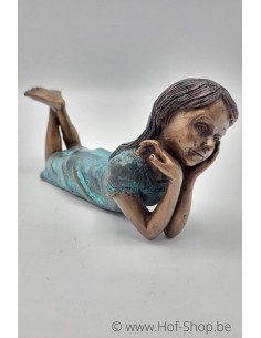 Meisje met hand aan kin - bronzen beeld (BS1491B)