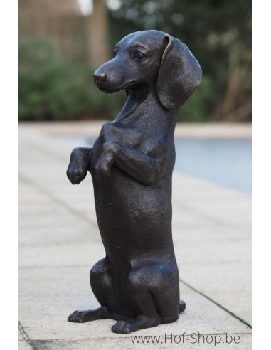 Zittende Teckel - bronzen beeld (B1464)