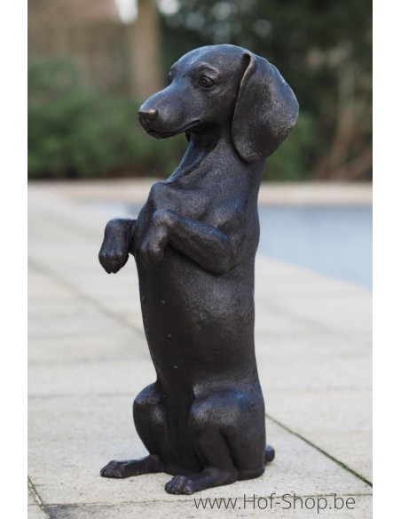 Zittende Teckel - bronzen beeld (B1464)