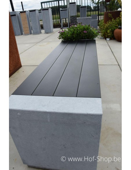 OUTLET Banc de jardin 160 x 40 x 42 avec 1 bac à fleurs - banc de jardin YAST en pierre bleue