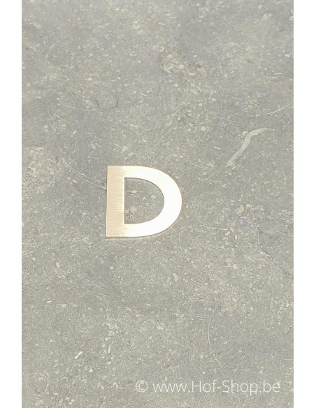 Letter D - inox 5 cm hoog (huisnummer 'fuji' KatoDesign) - hoofdletter