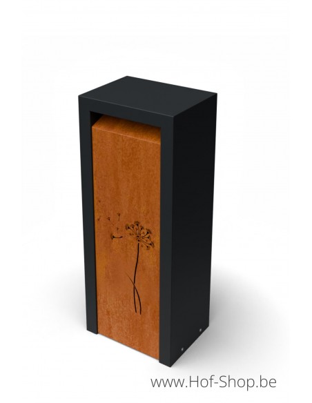 Boîte aux lettres Libus à motif de fleur de vessie - Geroba noire avec acier Corten