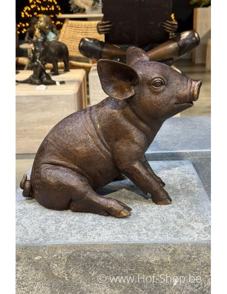 Cochon assis - statue en bronze (BS1136B)