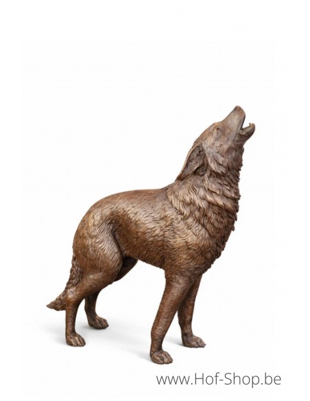 Loup à la gueule ouverte - statue en bronze (B1551)