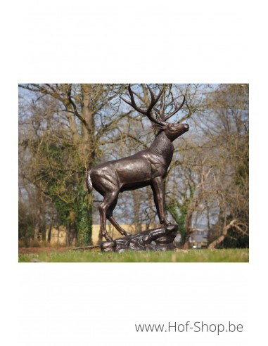 Staand hert op basis - bronzen beeld (B1504-1)