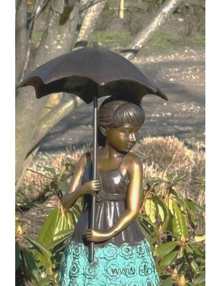 Meisje met paraplu - bronzen beeld (AN1279BR-V)