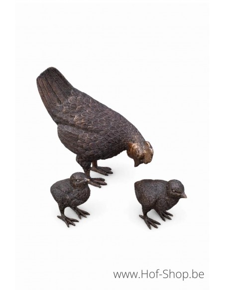 Kip met kuikens - bronzen beeld (BS1126B)