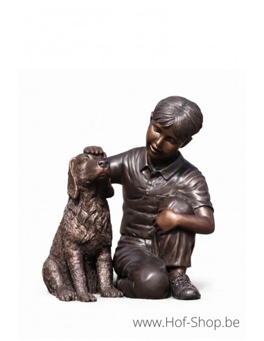 Jongen met hond - bronzen beeld (B1518)