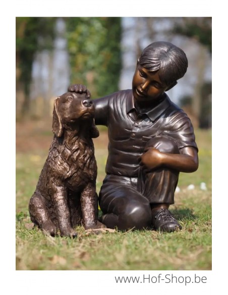 Jongen met hond - bronzen beeld (B1518)