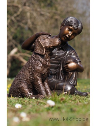 Jongen met hond - bronzen beeld (B1518)