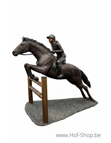 Springend paard met jockey - bronzen beeld (B1079)