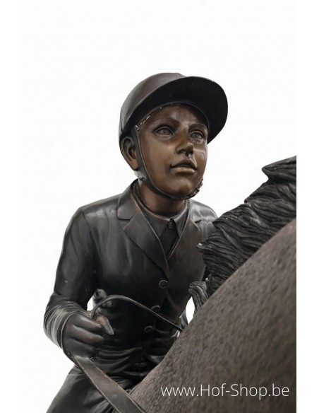 Cheval de course avec jockey - sculpture en bronze (B1079)