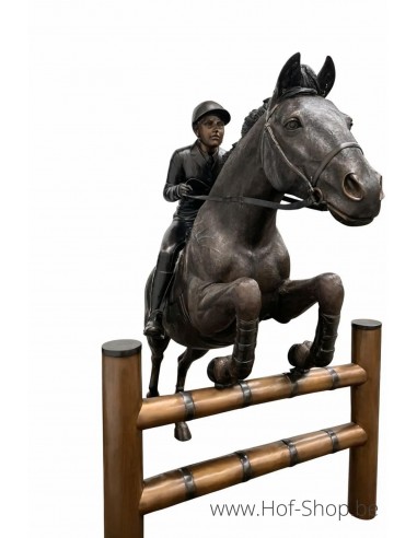 Springend paard met jockey - bronzen beeld (B1079)
