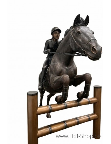 Cheval de course avec jockey - sculpture en bronze (B1079)