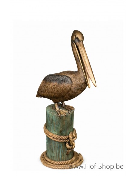 Pelikaan op meerpaal - bronzen beeld (B1410)