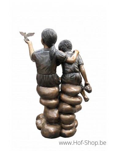 2 Enfants Sur Rocher - statue en bronze (B1180)