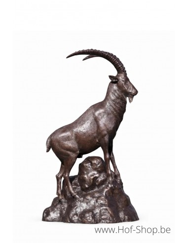 Berggeit naast rots - bronzen beeld (B1524)